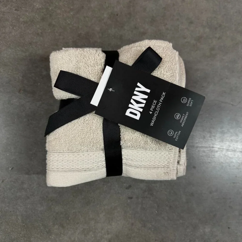 4 Pc. DKNY Beige Tan Washcloths Cotton Highly Absorbent Super Soft